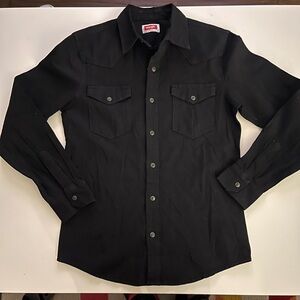 Wrangler Black Casual Shirt, Black Snap Button Down Shirt